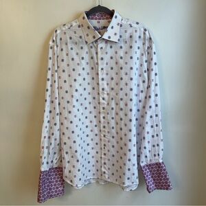 Robert Graham Button Shirt Cuff Link Pink Purple Check Cotton 46 18 XL XXL